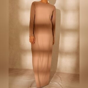 Long Sleeve Slip Dress - Tan